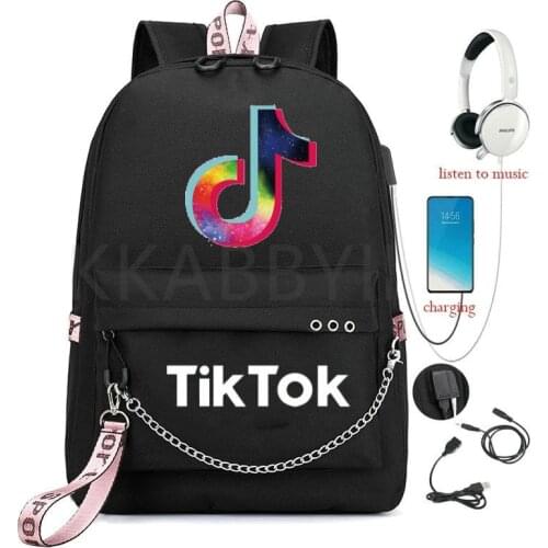 TIK TOK USB Backpack Teenagers Fans Travel Bags Laptop Chain School Bags Headphone USB Port Mochilas