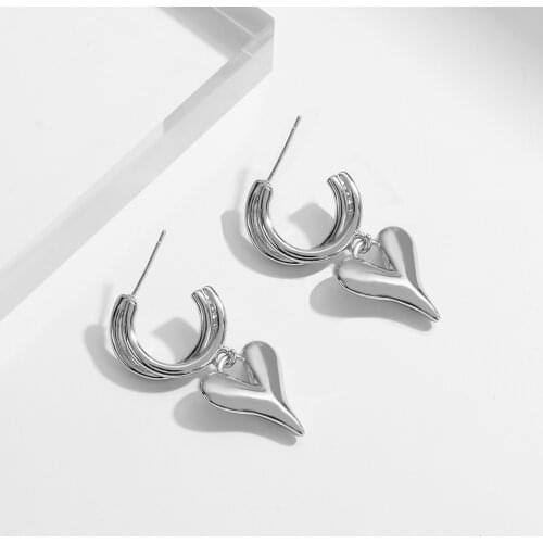 Lifefontier Trendy Irregular Metal Heart Drop Earrings for Women Gold Silver Color Geometric Love Heart Dangle Earrings Jewelry