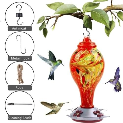 Handmade Glass Bird Feeder Outdoor Hummingbird Bowl Garden Wild Bird Drinking Fountain Food Container Birds Accessoires Crafts