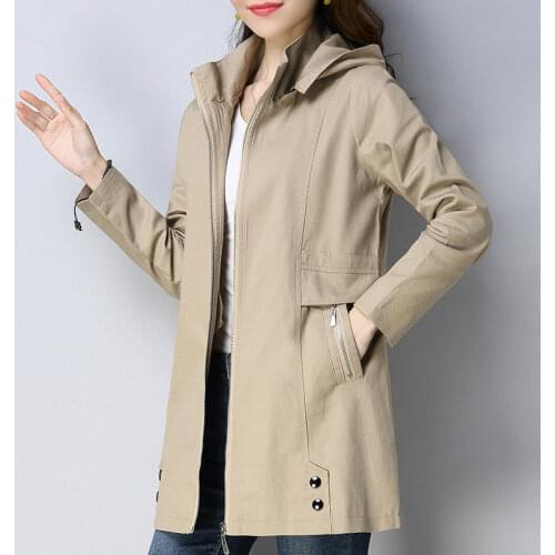 Pure Cotton Trench Coat Short Female Casual Spring and Autumn Coat For Women Stand Collar Removable Hooded Outerwear M-4XL K711