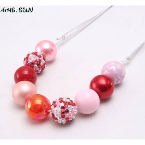 MHS.SUN Valentines Day Jewelry Girls Baby Heart Beads Necklace Kids Adjustable Rope Necklace For Gift Chunky Child Jewelry