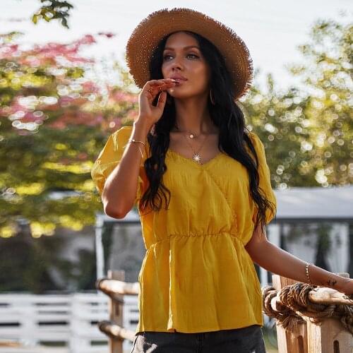 Womens Summer Blouse Shirt Top Casual Tops Short Sleeve V-Neck Shirts Loose Blouse Basic Tee T-Shirt