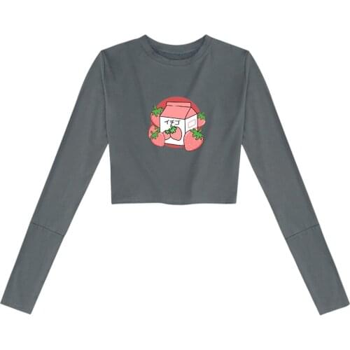 Kawaii Strawberry TShirt Cotton Long Sleeves Harajuku Stripe Pants Sets Women Cute Sexy Tight T-Shirt Girls Casual Fashion Tees