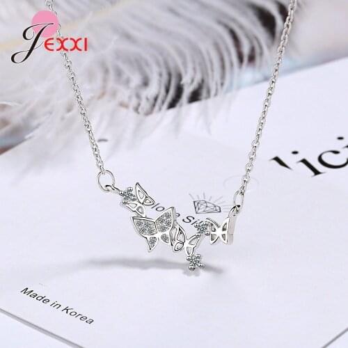 Exquisite 925 Sterling Silver Necklaces for Women Wedding Engagement Cubic Zircon Butterflies Clavicular Cosume Jewelry