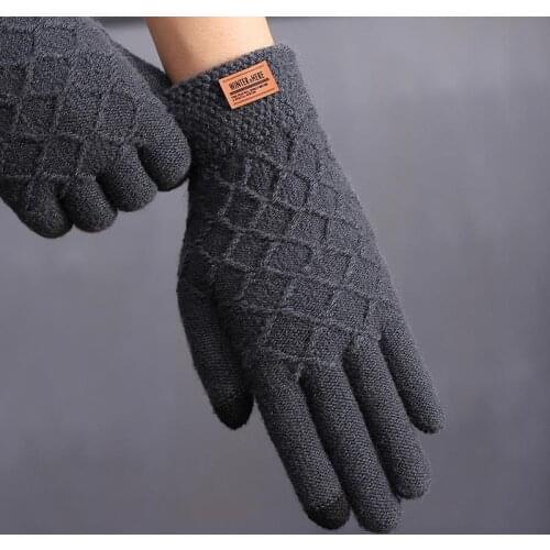 1 Pair Gloves Winter touch screen thickened warm fluffy five finger knitting wool outdoor riding cold proof game mens Gloves