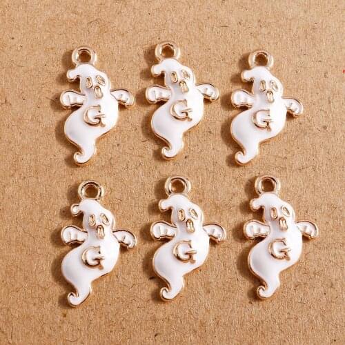 10pcs 12*21mm Alloy Enamel Halloween Dancing Ghost Charms for Making Pendants Necklaces Earrings Keychain DIY Jewelry Findings