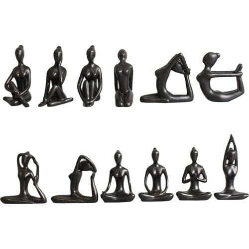 12pcs/Set Meditation Yoga Pose Statue Figurine Ceramic Yoga Figure Set Decor