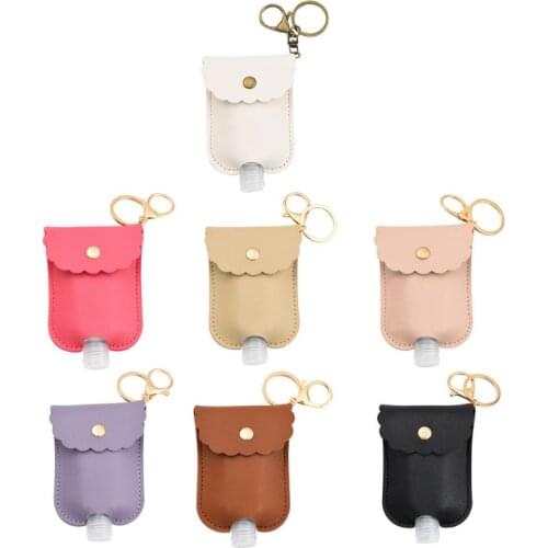 60ml Portable Squeeze Bottle Empty Leakproof Plastic Travel Bottle for Hand Sanitizer with Leather Keychain Holder Clips