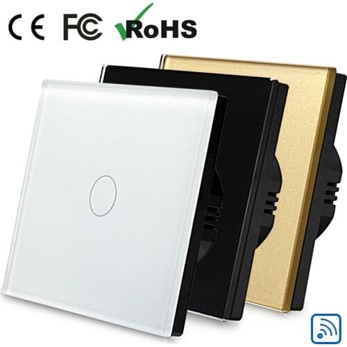 Free ship EU standard 1 gang 2 way glass switch light switch touch with backlight indicator single live line tempered glass