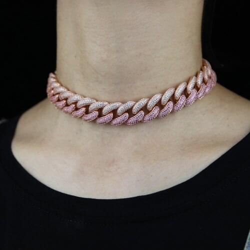 Wide 16mm Rose Gold Color Miami Cuban link Chain With White Pink 5A cz Paved Heavy Choker Necklace for women hip hop jewelry