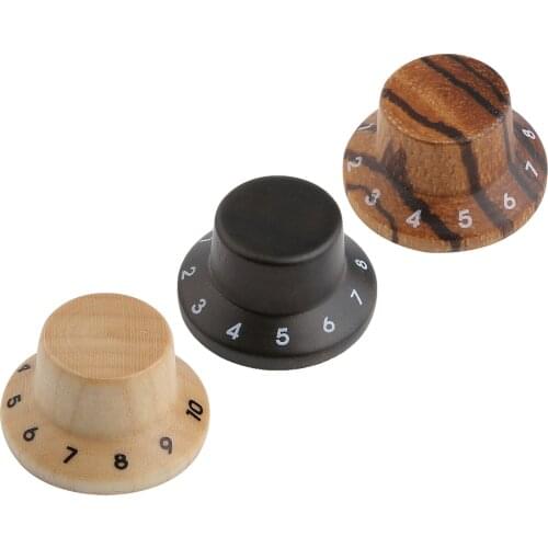 KAISH Wood Knobs LP/Strat Style Bell Knobs Guitar Bass Wood Top Hat Knob with Numbers 1-10 Maple/Rose/Zebra Wood