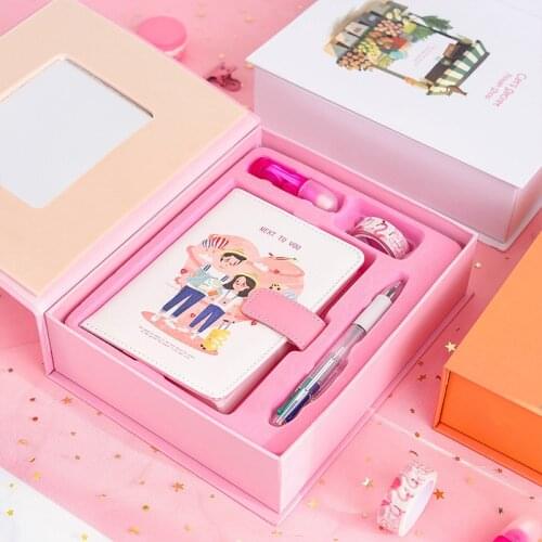 Children School Supplies 4 In 1 Stationery Gift Set Handbook Gift box Set In Notebook + Correction Tape + Gel Pen + Cartoon Tape