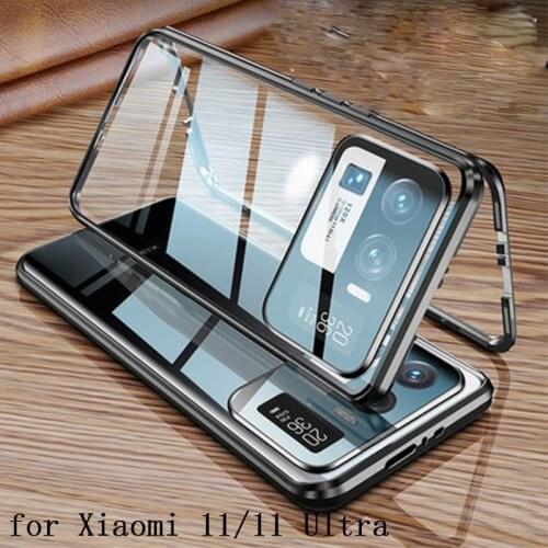 Double Tempered Glass Case for Xiaomi 11/11 Pro Aluminum Metal Bumper Frame for Xiaomi 11 ultra Magnetic Phone Cover Skin mi 11