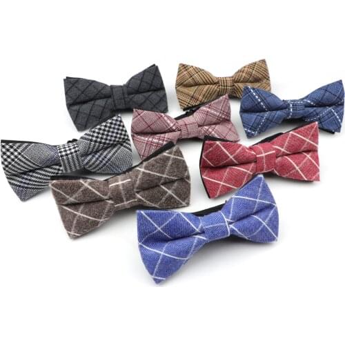 Brand New Mens Fashion Bowtie Casual Thick Artificial Cotton Plaid Striped Tuxedo Colorful Butterfly Cravat Bow Tie for Men