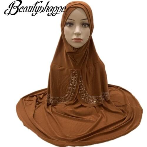 Rhinestone Hijab Cap Muslim One Piece Amira For Women Headscarf Hat Islam Shawl Head Wrap Prayer Hat Worship Service Full Cover