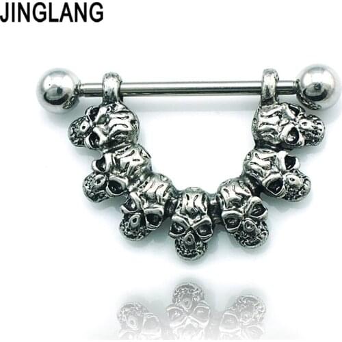 Classic Nipple Rings Barbell Fashion Stainless Black Skull Prevent Allergies Body Piercing Jewelry