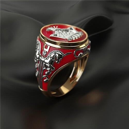 Milangirl Creative Personality King Horse Two-tone Knight Rings for Men Hip Hop Punk Style Fashion Rings Jewelry Whole Sale
