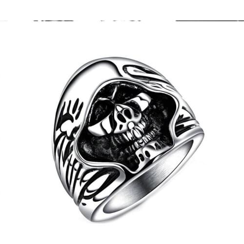 Retro ring for mens signet-ring men stainless steel wide skull rings fashion punk jewelry 2021 male accessories wholesale gothic