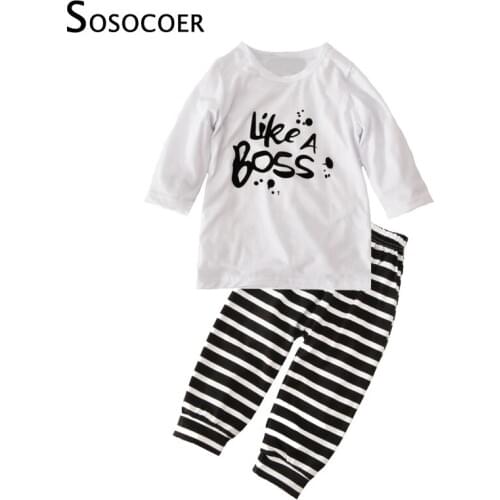SOSOCOER Baby Clothing Sets Sport Boy Clothes 2017 Spring Fall Letter Like A Boss T-shirt+Stripe Pants 2pcs Girls Clothing Set