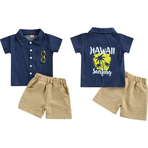 Kid Baby Boy Clothing Sets Summer Toddler Boys Short Sleeve Printed Shirt Tops+Shorts Kids Clothes Set Casual Outfits
