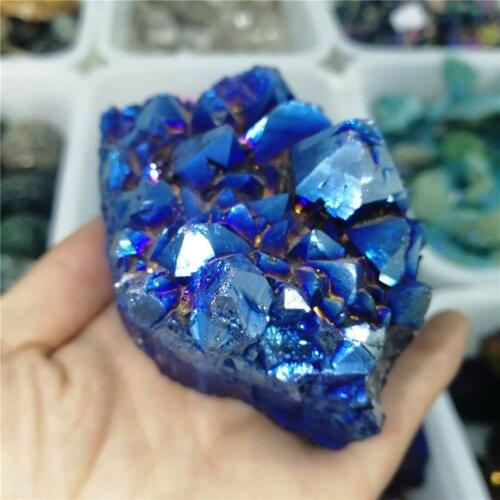 Beautiful Natural Amethyst Cluster Aura Crystal Electroplating Titanium Quartz Cluster Stone Healing Natural Quartz Crystal