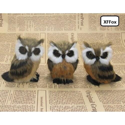3 pieces a lot small cute real life owl models plastic&furs brown owl dolls home decoration gift about 9x8cm xf0494