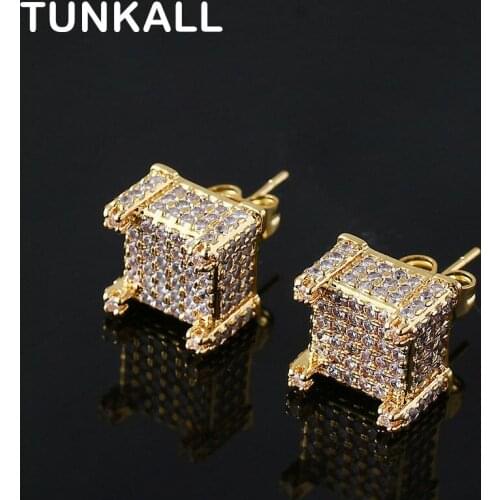 Square Zircon Bling Bling Iced Out Fashion Drop Earrings Brass Earrings Hip Hop Jewelry For Party E004