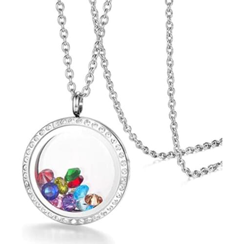 Magnetic Living Memory Floating Charms Locket Necklace with Birthstones Charm Pendant Necklace For Girls Gift Jewelry
