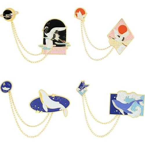 Cute Bird Hard Enamel Pins Collect Spaceman Whale Metal Cartoon Brooch Backpack Hat Bag Collar Lapel Badges Fashion Jewelry Gift