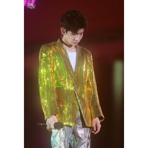 Gold sequins blazer men suits designs jacket mens stage costumes for singers clothes dance star style dress masculino homme