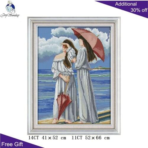 Joy Sunday Seaside Beauty Home Decor RA040 14CT 11CT Counted and Stamped The Beauty Girls In The Seaside Cross Stitch Kits