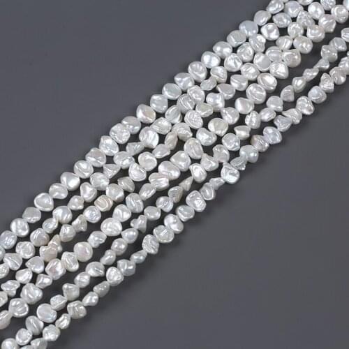 Irregular 8-9mm White Natural Freshwater Keshi Pearl String For DIY Jewelry Making Grade AA