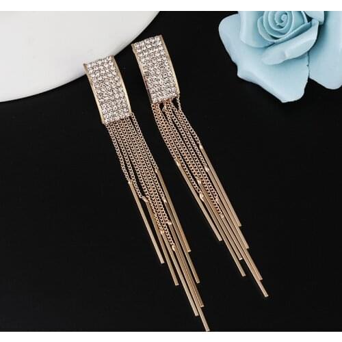 New Style Long Chain Tassel Temperament Metal Earrings Female Crystal Rhinestone Earrings Fashion Face Thin Earrings