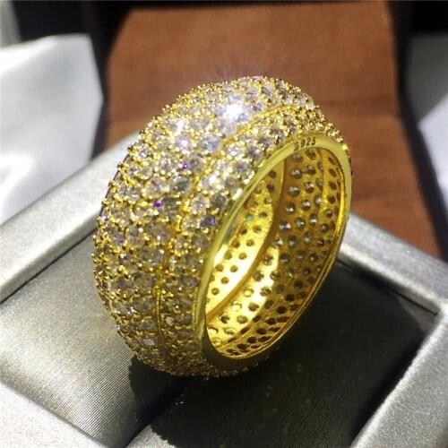 Handmade Engagement Wedding Band Rings for women men Full 320pcs AAAAA zircon cz Yellow Gold Filled Female Finger ring Jewelry