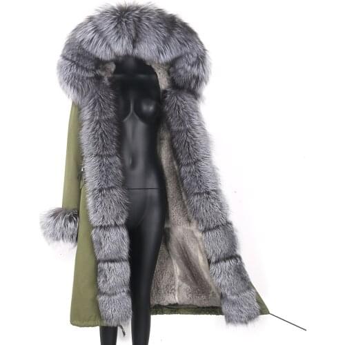 2021 Autumn Winter Women Rabbit Fur Coat Outerwear Female Extra-long Casual Jacket Waterproof Parkas