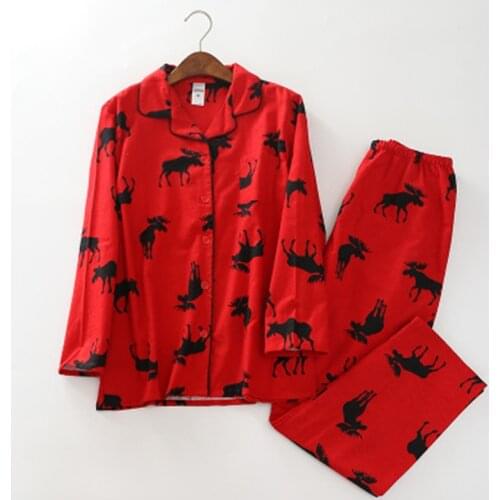 Cotton Pajamas Set Warm Sexy Women Pyjama Big Size 2020 Spring Sleepwear V-Neck Print Pajama Long Shirt Pants 2Piece/Set