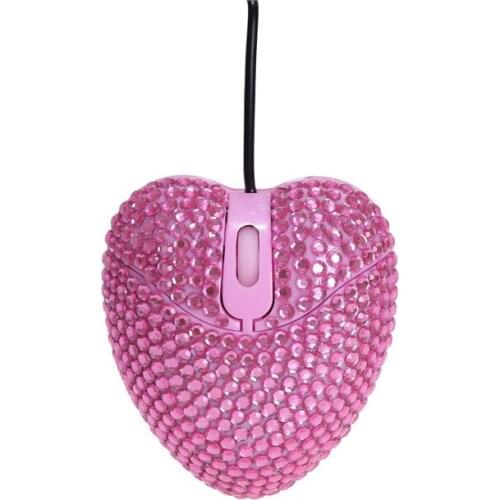 Wired Diamond Design Mouse Heart Design Cute Pink Mini 3D Mice 1000 DPI USB Optical Laptop Mause For Girl Woman Gift PC