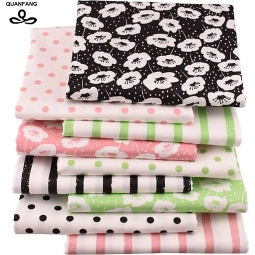 QUANFANG 9pcs/lot Printed Twill Cotton Fabric For Patchwork DIY Sewing Quilting Material Baby Children Doll Cloths 20x25cm/piec