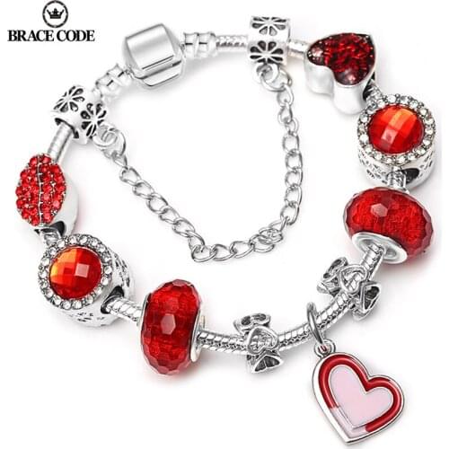 Romantic silver-plate Love Heart Charm Bracelet Women Sexy Lips Pendant Fit Original DIY Fine Bracelets Brand Jewelry Gift