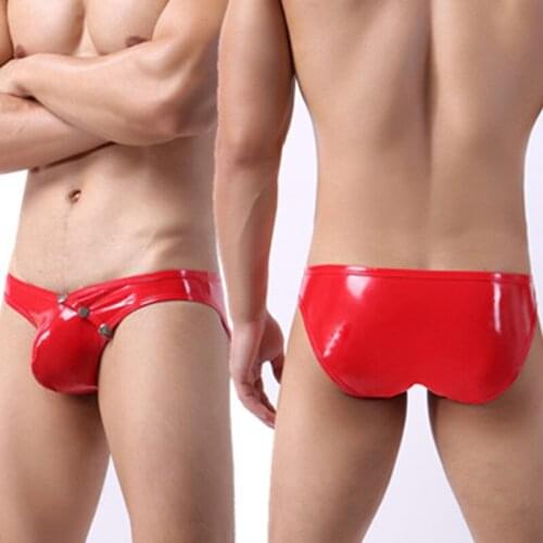 Sexy Mens Sexy Underwear Penis Erotic Faux Leather Funny Briefs Open Crotch Pouch Male Panties Low Waist Sexy Gay Underpants