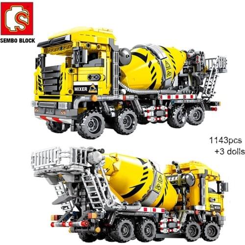 SEMBO 1143PCS City Engineering Concrete Mixer Truck Building Block Technical Bricks Cement Mixer DIY Construction Kids Toys Gift
