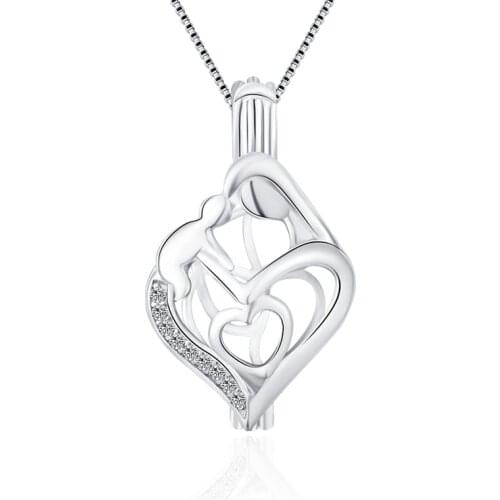 CLUCI 3pcs Silver 925 Pendant Gift for Mothers Day Double Heart 925 Sterling Silver Pendant Jewelry Wish Pearl Locket SC257SB