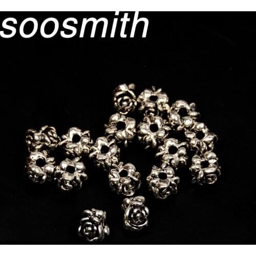 Soosmith 6x8mm Antique Silver Rose Flower Metal Loose Spacer Beads Cap High Quality Handmade Jewelry Findings Bracelet Necklace
