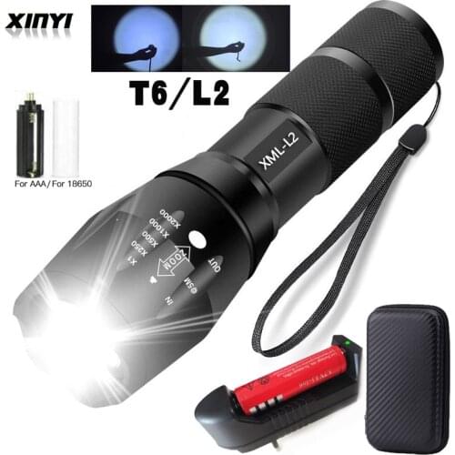 LED Rechargeable Flashlight XML T6/L2 linterna torch 18650 Battery 5 Modes Waterproof Outdoor Camping Powerful Led Flashlight