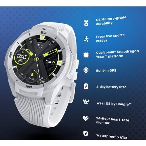 TicWatch S2 Wear OS by Google Smartwatch Bluetooth GPS Sport Watch for Men 5ATM Waterproof for IOS&Android Long Battery Life