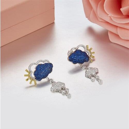 Weather Drop Earring for Women Personalized Sun Blue Cloud Rain Earrings 925 Sterling Silver Fine Jewelry Bijoux for Woman