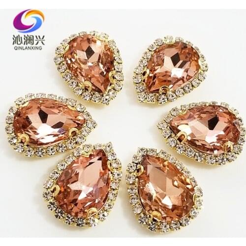 Water red Golden bottom Top grade Glass Crystal buckle,Drop shape sew on rhinestones,Diy wedding decoration 10pcs/pack SWSK08