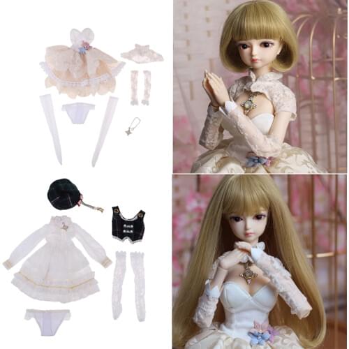 2 PCS Trendy Princess Long Sleeve Skirt, Tube Top Dress Suit Party Accs for 1/4 BJD Doll Dress Up Accssory Dress Set
