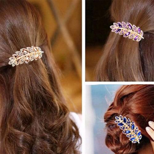 1 PC Beauty Women Fashion Hair Clip Leaf Crystal Rhinestone Barrette Hairpin Headband Hair Accessories 5 Colors Party Gifts