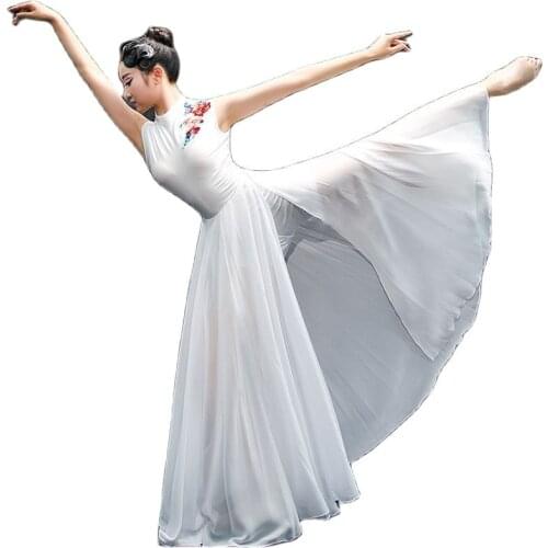 Top Selling Adult Girls Classical Dance Costume Red/white/black Halter Neck Long Chiffon Dress Lyrical Costume Women Performance Costume Free Shipping CD2009